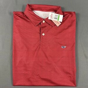 Vineyard Vines Golf Shirt Polo Micro Whale Print Large Red Polyester Spandex